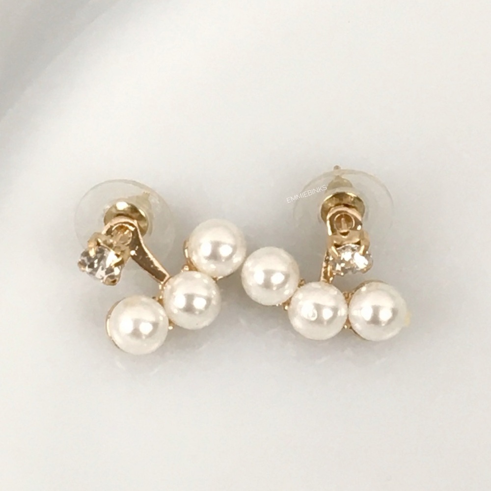 NWT Golden Faux Pearl Jacket Earrings Double Sided ~ Trendy Minimalist Vibe - Picture 5 of 12